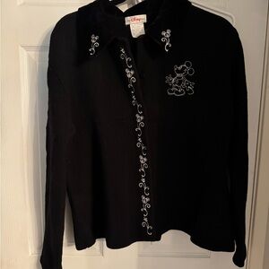 Vintage Disney Black Cardigan with Embroidered Details and velour collar